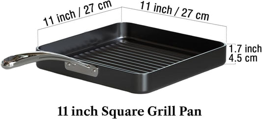 Hard Anodized Nonstick Square Grill Pan, 11 X 11-Inch, Black