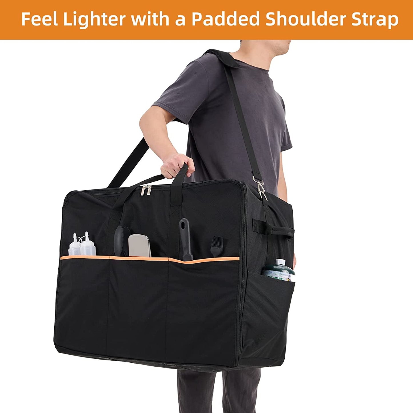 Grill Carry Bag for Blackstone 22 Inch Griddle with Hood Lid and Stand, NOELIFE 600D Water-Resistant Outdoor BBQ Grilling Carry Bag Fit for Model 1891, Black (Bag Only)