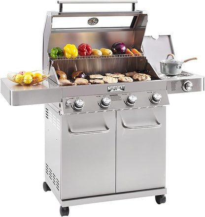 Monument Grills Larger Convertible 4-Burner Natural Gas Grill Stainless Steel Cabinet Style Propane Grills, LED Controls,Side Burner(Without Conversion Kit)