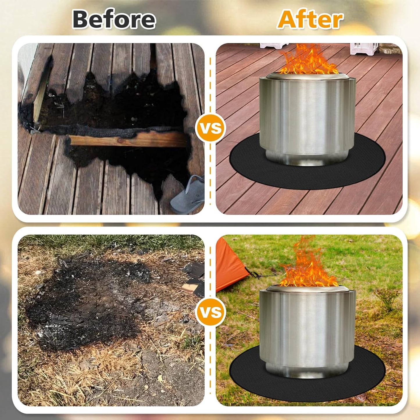 47'' Fire Pit Mat for Solo Stove Bonfire, 3-Layer Fireproof Mat round under Grill Mat, Reusable Waterproof Pad for Grass Deck Patio Outdoor Wood Burning BBQ