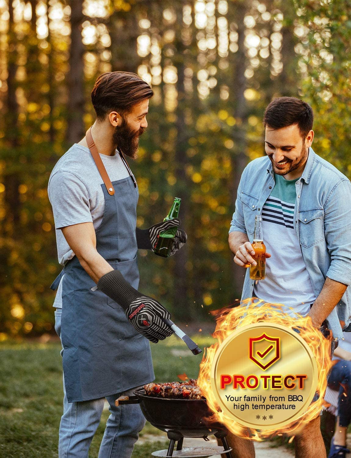 Hot BBQ Gloves Heat Resistant Kitchen Oven Mitts Professional Long Heat Resistant Cooking Gloves for Grill,Grilling,Smoker,Barbeque,13.5 Inch-Gray