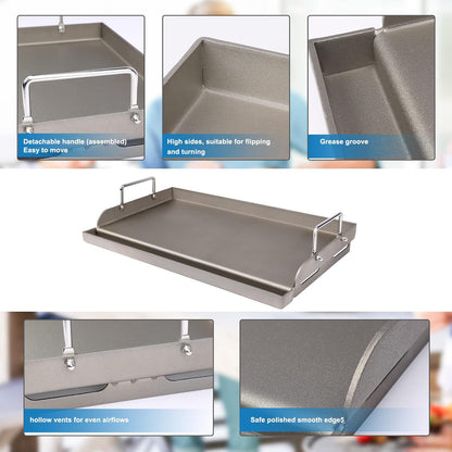 Universal Fry Griddle for Gas Grill, 25"X 16” Metal Cooking Griddle Pan Large Flat Top Plate for Gas Stove, Charcoal Electric Grills Fits Camping Stove Outdoor Tailgating Parties Grilling