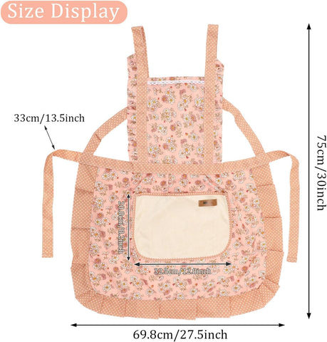 Image of 2Pcs Women Aprons with Pockets, Girls Floral Apron with Big Pocket Baking Soft Chef Aprons for Kitchen Cooking Baking