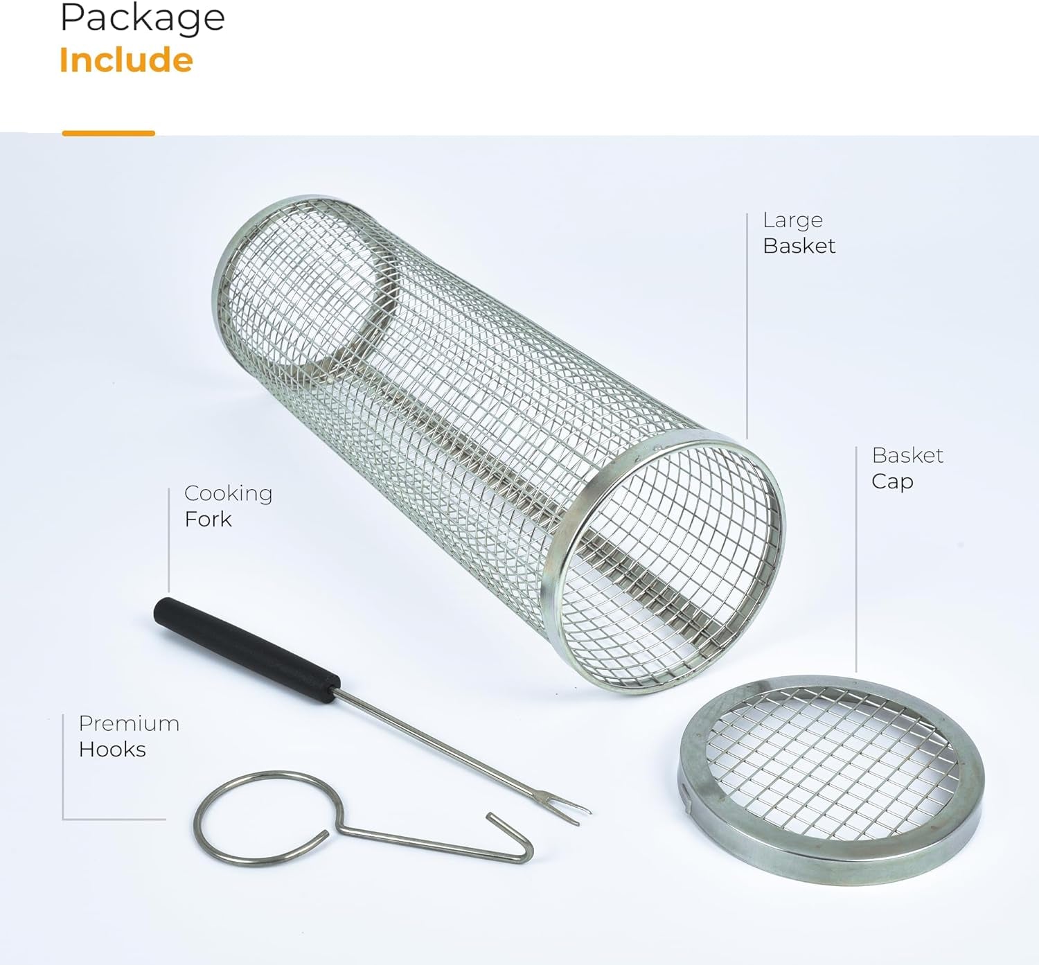 2 Pack BBQ Rolling Basket – Rolling Grilling Baskets for Outdoor Grilling - Stainless Steel BBQ Grill Basket - BBQ Accessories for Outdoor BBQ Grill