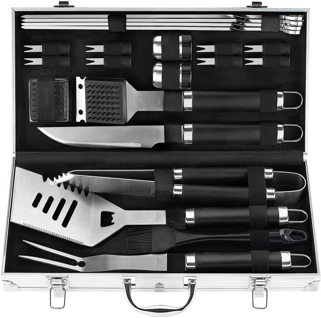 22PCS Heavy Duty BBQ Grill Accessories Set, Non-Slip Grill Tools for Outdoor Grill Set Thicker Stainless Steel Grill Utensils Set, Deluxe Grilling Set with Aluminum Case Ideal Gifts for Men Dad