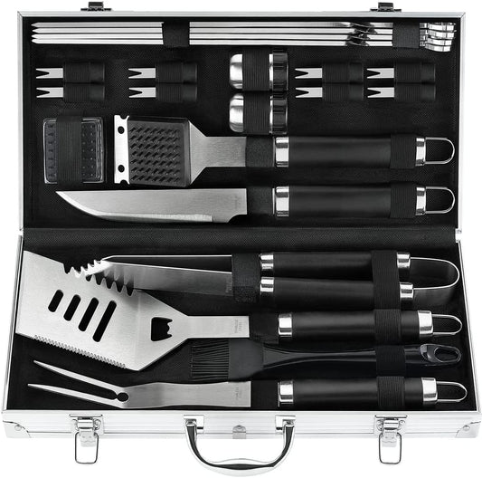 22PCS Heavy Duty BBQ Grill Accessories Set, Non-Slip Grill Tools for Outdoor Grill Set Thicker Stainless Steel Grill Utensils Set, Deluxe Grilling Set with Aluminum Case Ideal Gifts for Men Dad