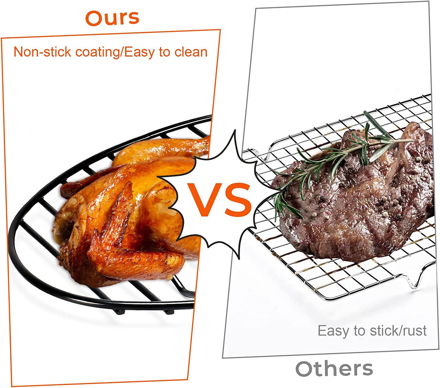 Oval Roasting Rack with Integrated Feet, Non-Stick Coating, Baking Rack Easy to Clean for Cooking, Roasting, Drying, Grilling 12×8.5 Inches Black