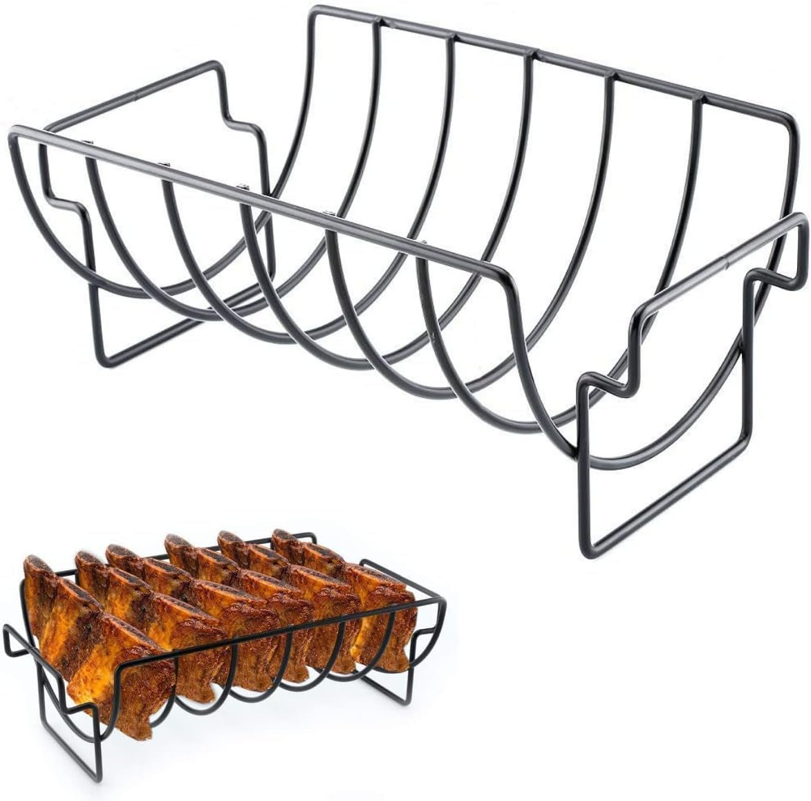 KUNANG BBQ Rib Racks for Smoking,Turkey Roasting Rack Roast Rack Dual Purpose Fit for Smoker,Oven and Grill