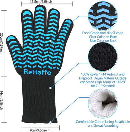 Heat Resistant Gloves for Grilling 1472 F,Breathable Ove Glove Anti-Slip Cut Resistance,Food Grade Protective Long BBQ Grill Gloves for Cooking Outdoor Barbeque and Smoking