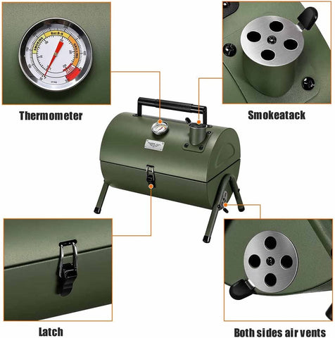 Image of Adjustable Portable Charcoal Grill Multi-Functional Metal Small BBQ Smoker for Outdoor Hiking Picnic(Green)