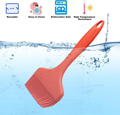 Silicone Basting Brush, Large BBQ Pastry Brush for Cooking, Extra Wide Basting Brush for Grilling Cooking Baking, Kitchen Brush Heat Resistant BBQ Food Brush for Sauce Butter Oil Marinades(Red)