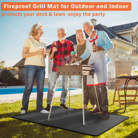 Image of 48 * 30 under Grill Mats for Outdoor Grill Deck Protector, Double-Sided Fireproof Deck and Patio Protective Mat, BBQ Mat for under BBQ, Oil-Proof Mat for Gas Grills, Waterproof Grill Floor Pads