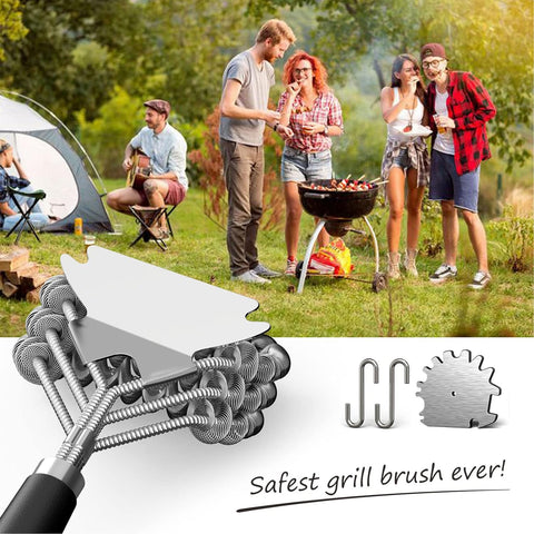 Image of Grill Brush and Scraper, Bristle Free Safe Grill Brush for Outdoor Grill, Stainless Steel BBQ Brush for Grill Cleaning, BBQ Grill Accessories Gifts for Men, Hooks and 3D Universal Scraper Included