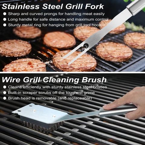 Image of 26PCS Heavy Duty Grill Accessories for Outdoor Grill Utensils Set Thicker Stainless Steel BBQ Tools Grilling Tools Set, Deluxe Barbecue Accessories Kit Ideal Christmas BBQ Gifts for Men Women