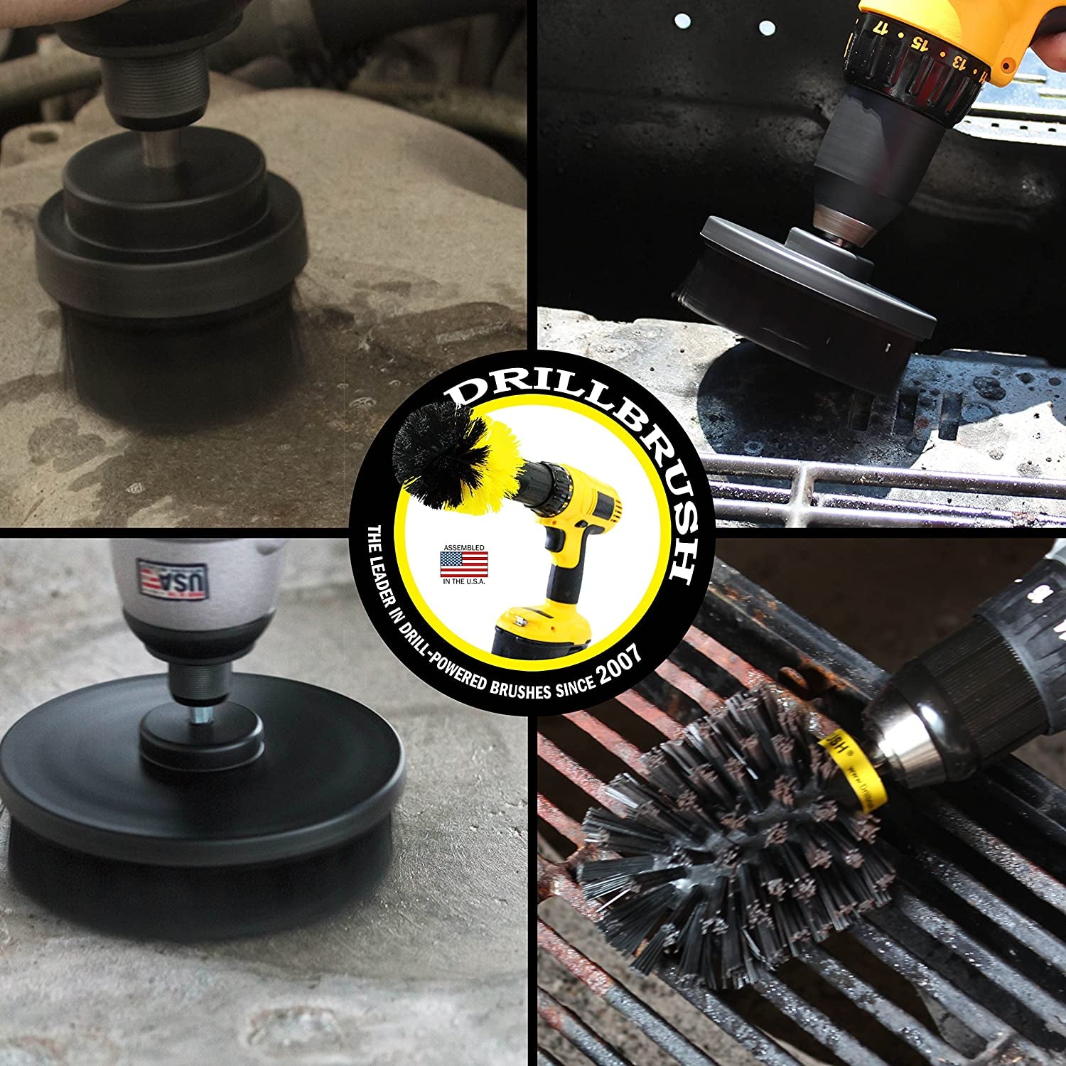 BBQ Grill Cleaning Ultra Stiff Drill Powered Cleaning Brushes 4 Piece Kit Replaces Wire Brushes for Rust Removal, Loose Paint, De-Scaling, Graffiti Removal on Stone, Brick, and Masonry.