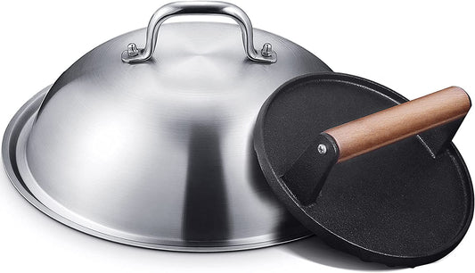 Homenote Griddle Accessories for Blackstone, Commercial Grade 12 Inch Heavy Duty round Melting Dome with Cast Iron Smash Burger Press Perfect for Flat Top Hibachi Grill Indoor Outdoor