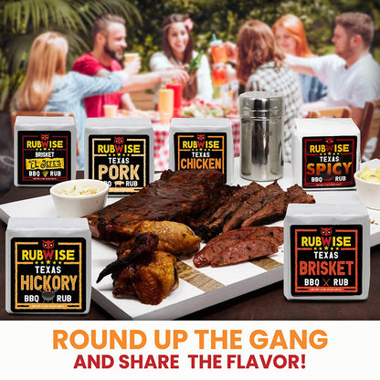 Texas Style BBQ Rub Gift Set by Rubwise|Meat Dry Rub Spices and Seasoning Sets Variety Pack|Smoking & Grilling Gifts for Men|6 X 1Lb Bags|Barbecue Spice Kit for Pork, Beef, Chicken, Turkey|Shaker Included