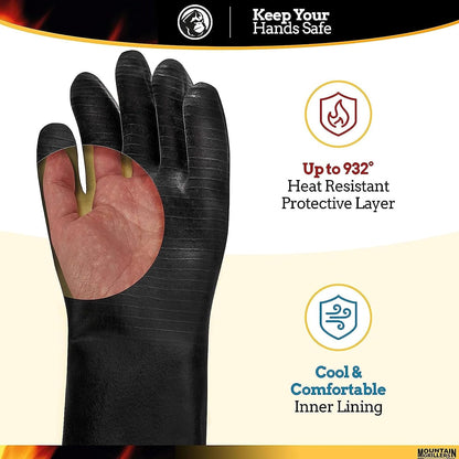Extreme Heat Resistant Gloves for Grill BBQ High Temperature Fire Pit Gloves Barbecue Cooking, Smoker, Oven, Fryer, Grilling Waterproof, Fireproof Oil Resistant Neoprene Coating 14In