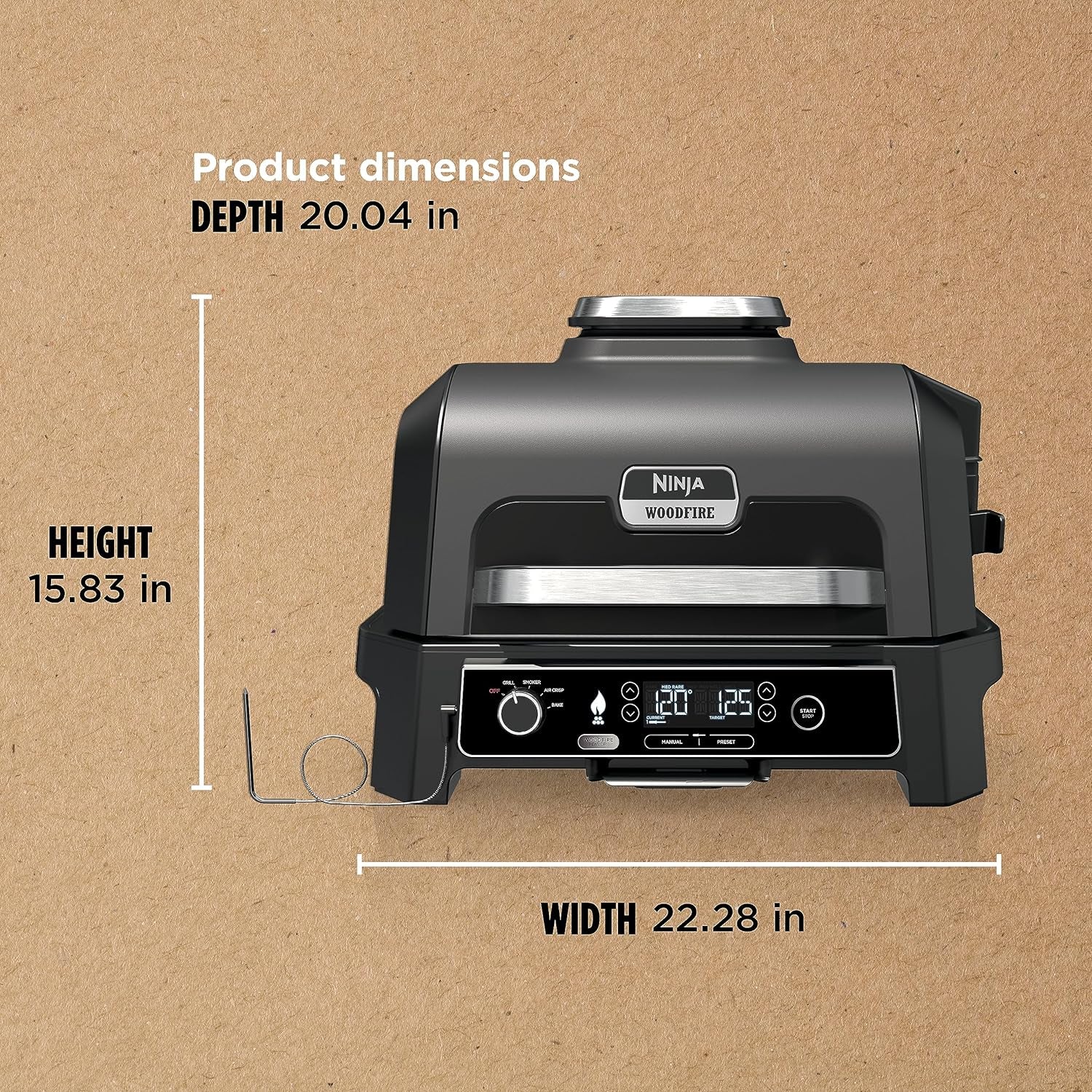 OG850 Woodfire Pro XL Outdoor Grill & Smoker with Built-In Thermometer, 4-In-1 Master Grill, BBQ Smoker, Outdoor Air Fryer, Bake, Portable, Electric, Blue