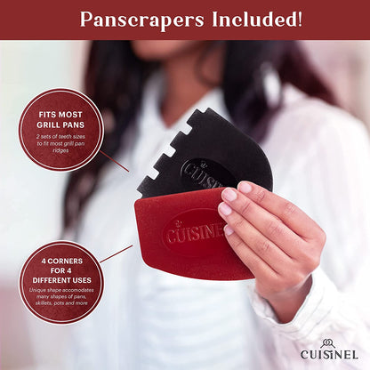 Cast Iron Griddle/Grill + Burger Press + Pan Scrapers - Reversible Pre-Seasoned 16.75" X 9.5"-Inch Dual Handle Flat Skillet and Griller Pan + Cleaning Accessories - Indoor/Outdoor Stove Safe