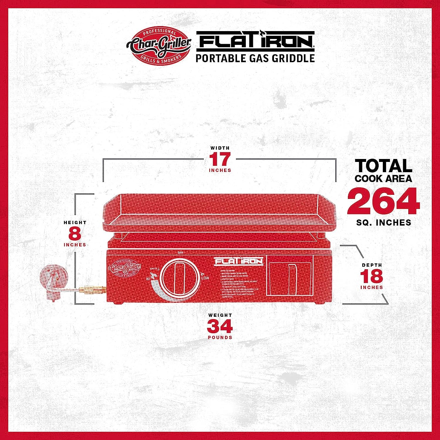 E8217 Flat Iron Portable Table Top 17” Gas Griddle Propane Grill, Black