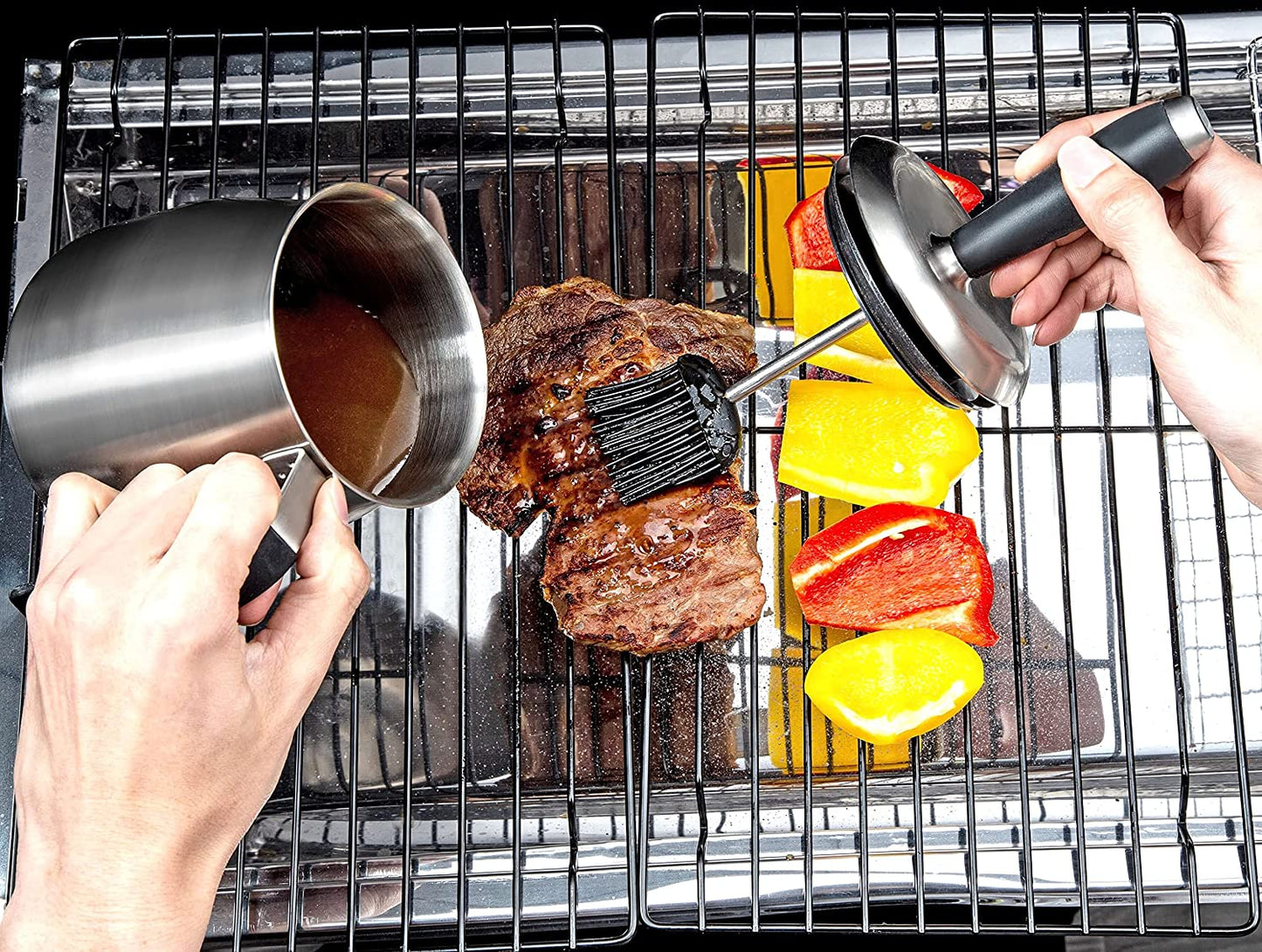 32Oz Basting Pot with Basting Brush Set,Fathers Day Grilling Gifts for Men for Dad，Grill BBQ Gifts Accessories，Premium Stainless Steel 304 Barbecue Sauce Pot