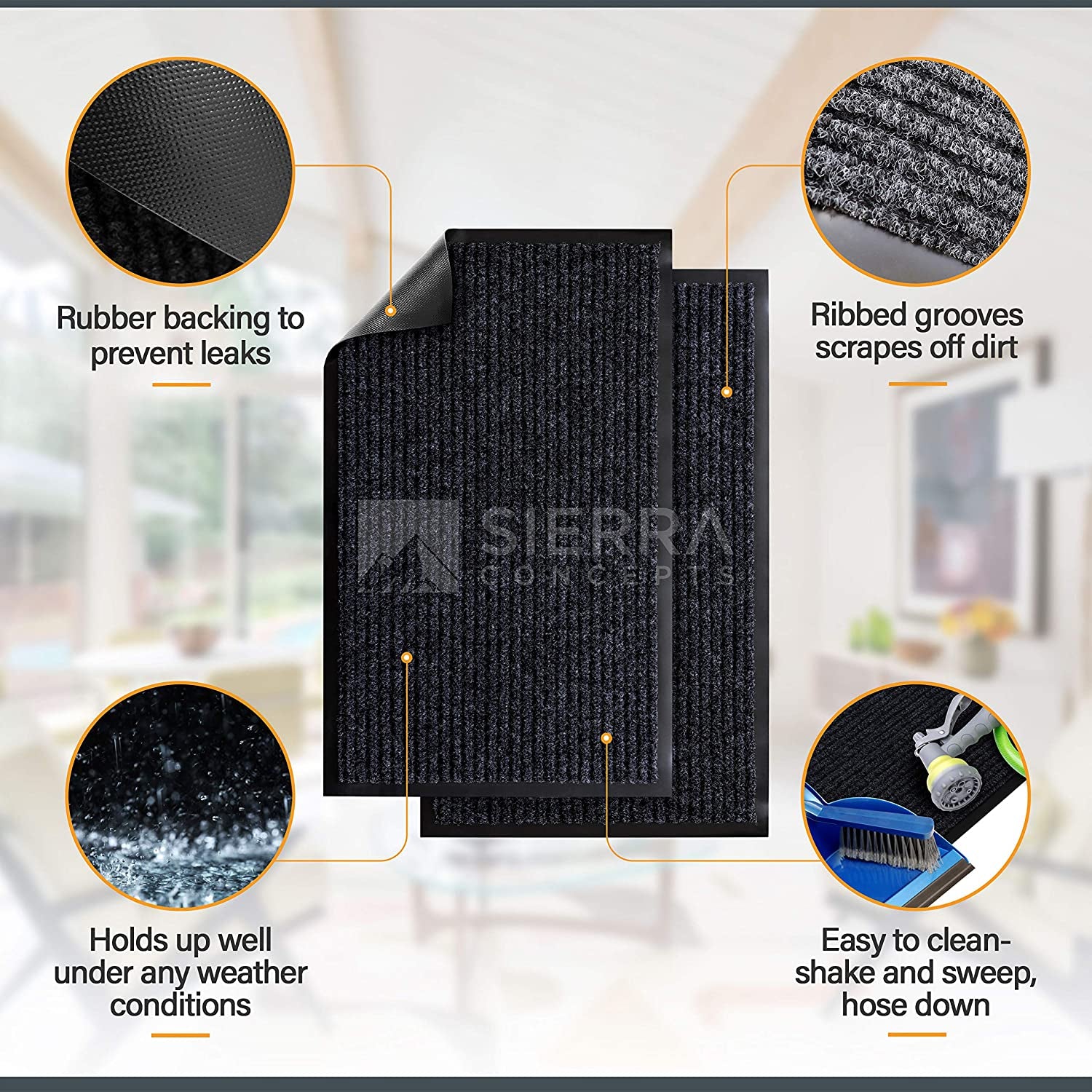 Sierra Concepts Front Door Mat Welcome Mats 2-Pack - Entryway Mats for Shoe Scraper, Ideal for inside outside Home High Traffic Area, Steel Gray 30 Inch X 17 Inch