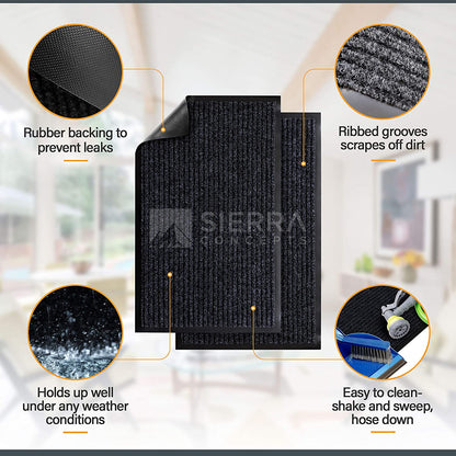 Sierra Concepts Front Door Mat Welcome Mats 2-Pack - Entryway Mats for Shoe Scraper, Ideal for inside outside Home High Traffic Area, Steel Gray 30 Inch X 17 Inch