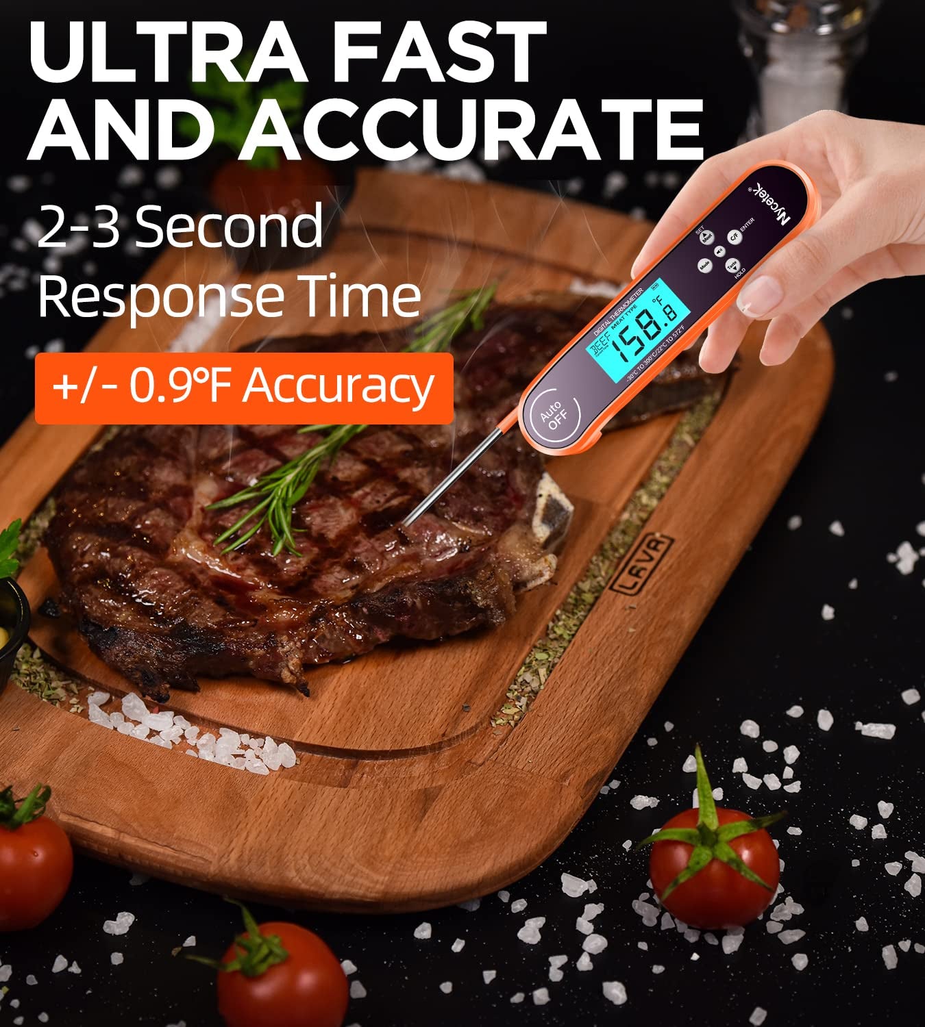 Digital Cooking Thermometer, Accurate & Waterproof Instant Read Meat Thermometer with Backlit, Calibration, Probe, Food Thermometer for Kitchen, Grilling, Candy, BBQ, Oil Fry, Baking and More