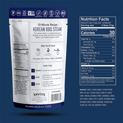 Kevin'S Natural Foods Korean BBQ Sauce - Keto and Paleo Simmer Sauce - Stir-Fry Sauce, Gluten Free, No Preservatives, Non-Gmo - 3 Pack (Korean BBQ)
