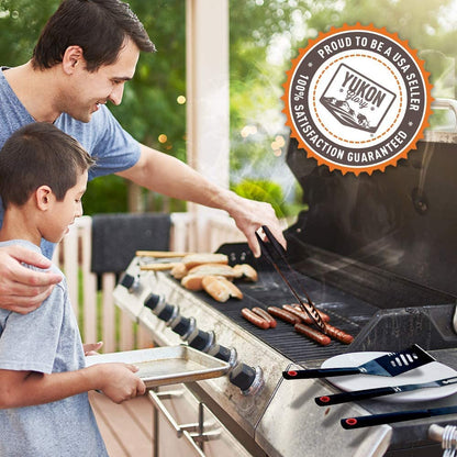 ™ Heavy Duty 5 Piece Grilling Tools Set, Durable Stainless Steel BBQ Accessories, Long Handle 3 in 1 Spatula, Tongs, Brush, Grill Fork, Thick Grilling Gloves, Gift Set