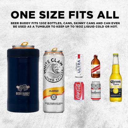 Grill Rescue Insulated Drink Buddy Can Holder – Vacuum-Sealed Stainless Steel – Beer Bottle Insulator for Cold Beverages – Thermos Cooler Suited for Any Size Drink - One Size Fits All (Matte Blue)