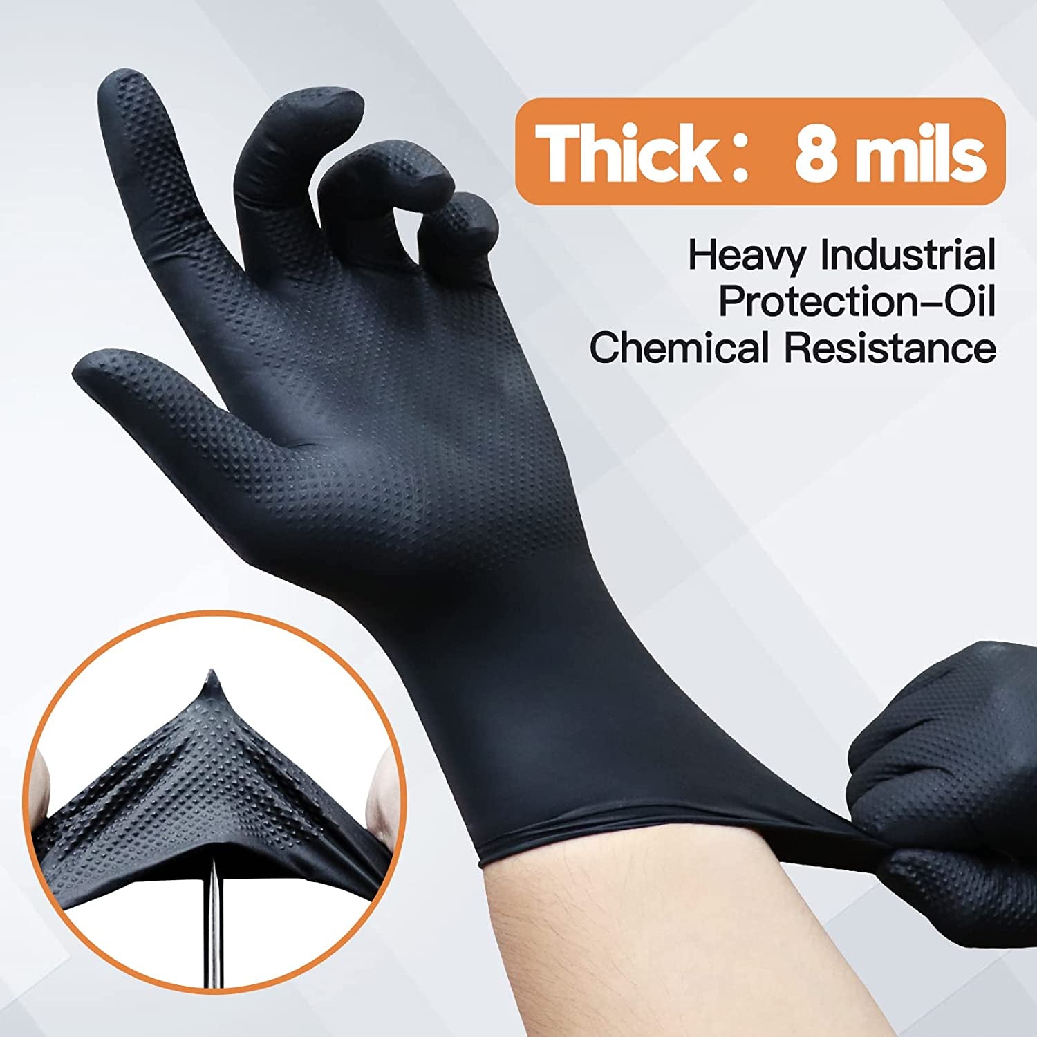 Black Raised Diamond Texture 8 Mil Nitrile Xlarge Glove Latex & Powder Free 100 Count Black Nitrile Disposable Glove