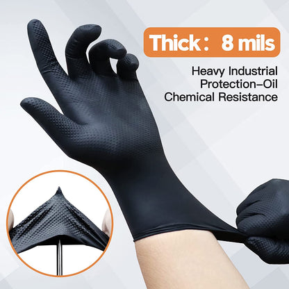 Black Raised Diamond Texture 8 Mil Nitrile Xlarge Glove Latex & Powder Free 100 Count Black Nitrile Disposable Glove