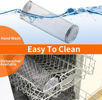 Wrakus Rolling Grilling Baskets for Outdoor - Grill Grate Charcoal round BBQ Stainless Steel Basket Campfire Grid Camping Picnic Cookware 1 (2PCS 300 * 90 90Mm)