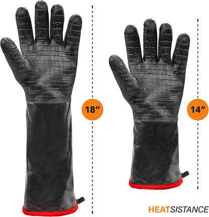 Grilling Gloves Heat Resistant BBQ Gloves - Heat Resistant Gloves for Cooking - Long Sleeve BBQ Gloves for Smoker - Textured BBQ Grill Gloves Easily Handle Hot Food - 14 Inch Extra Large Oven Gloves