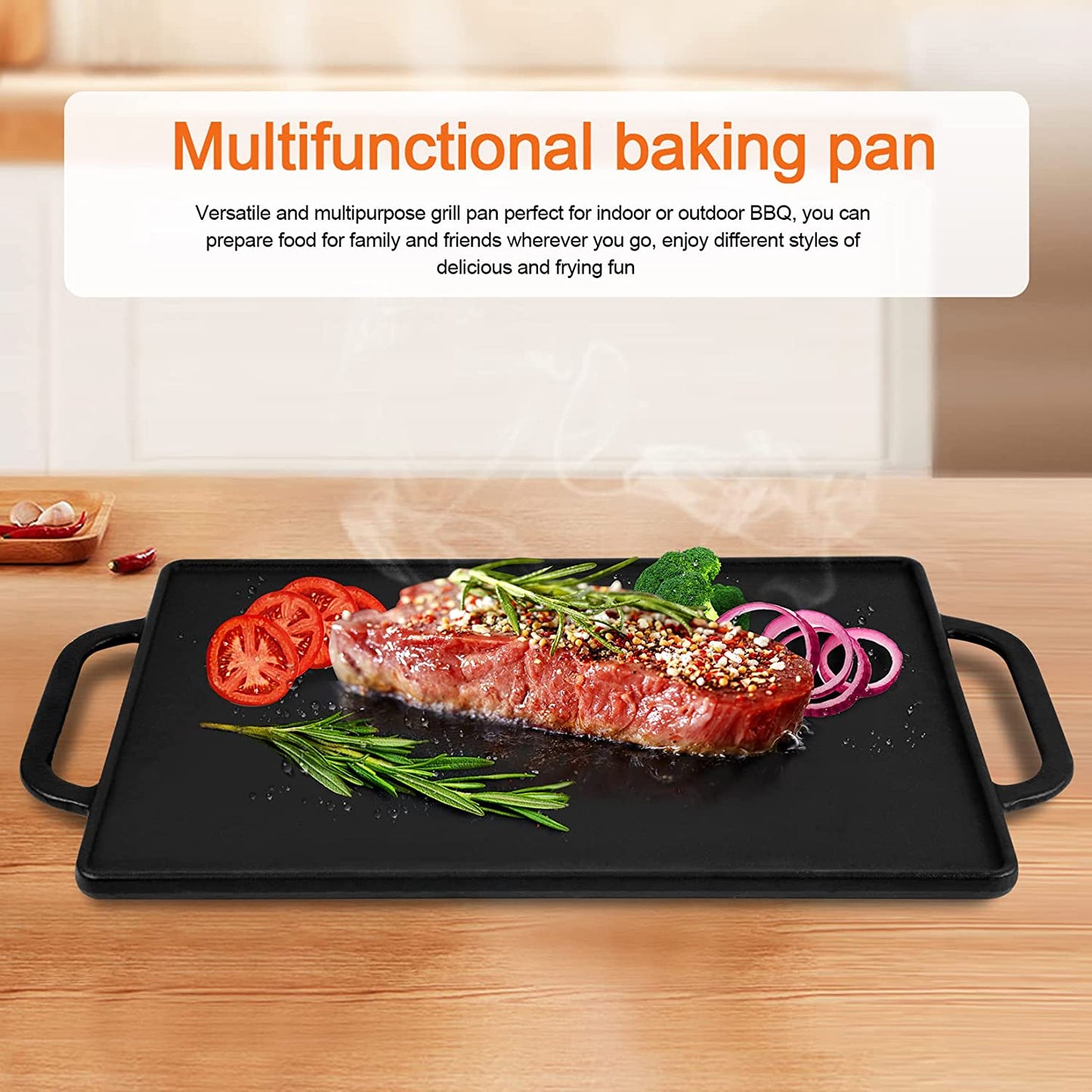 Cast Iron Reversible Grill Griddle，Double Sided Grill Pan Perfect for Gas Grills and Stove Tops, 13 X 8.25 Rectangular Baking Flat and Ribbed Griddle Plate