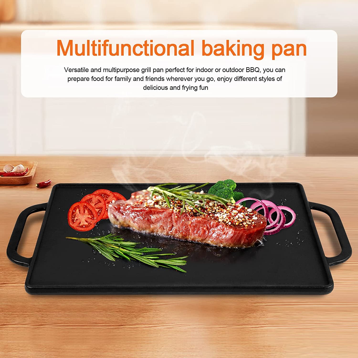 Cast Iron Reversible Grill Griddle，Double Sided Grill Pan Perfect for Gas Grills and Stove Tops, 13 X 8.25 Rectangular Baking Flat and Ribbed Griddle Plate