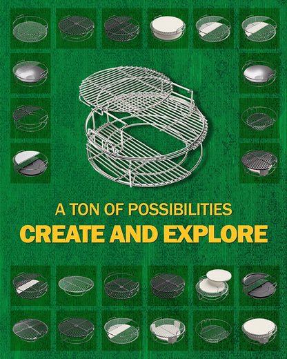 BBQ Expander Rack Kit, Big Green Egg Grill Accessories Large - Includes 2-Piece Multi-Function Rack, 1-Piece Conveggtor Basket, 2 Half-Moon Grids, Heavy-Duty Stainless