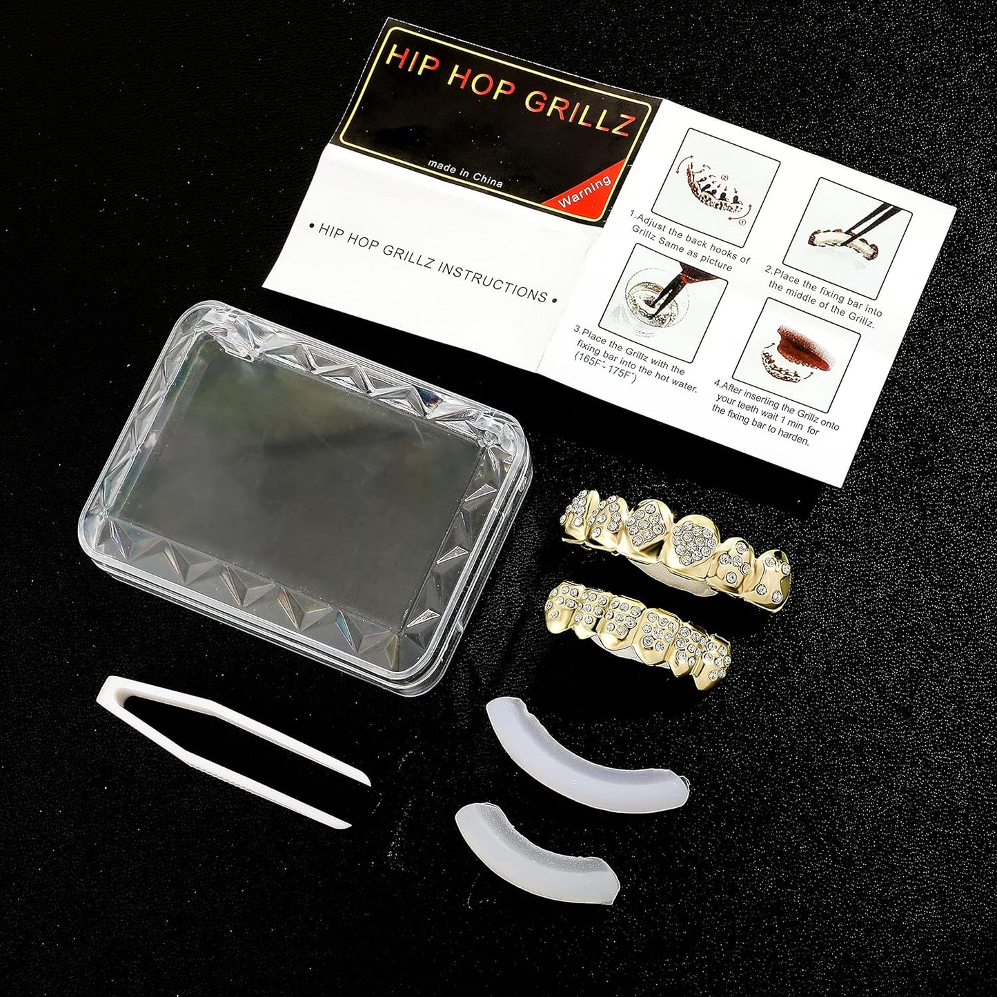 Grills for Your Teeth Gold Grillz Poker Heart Teeth Diamond Grillz for Men Women 18K Plated Iced Out Hip Hop Top & Bottom Face Grills for Teeth Rapper Costume Cosplay