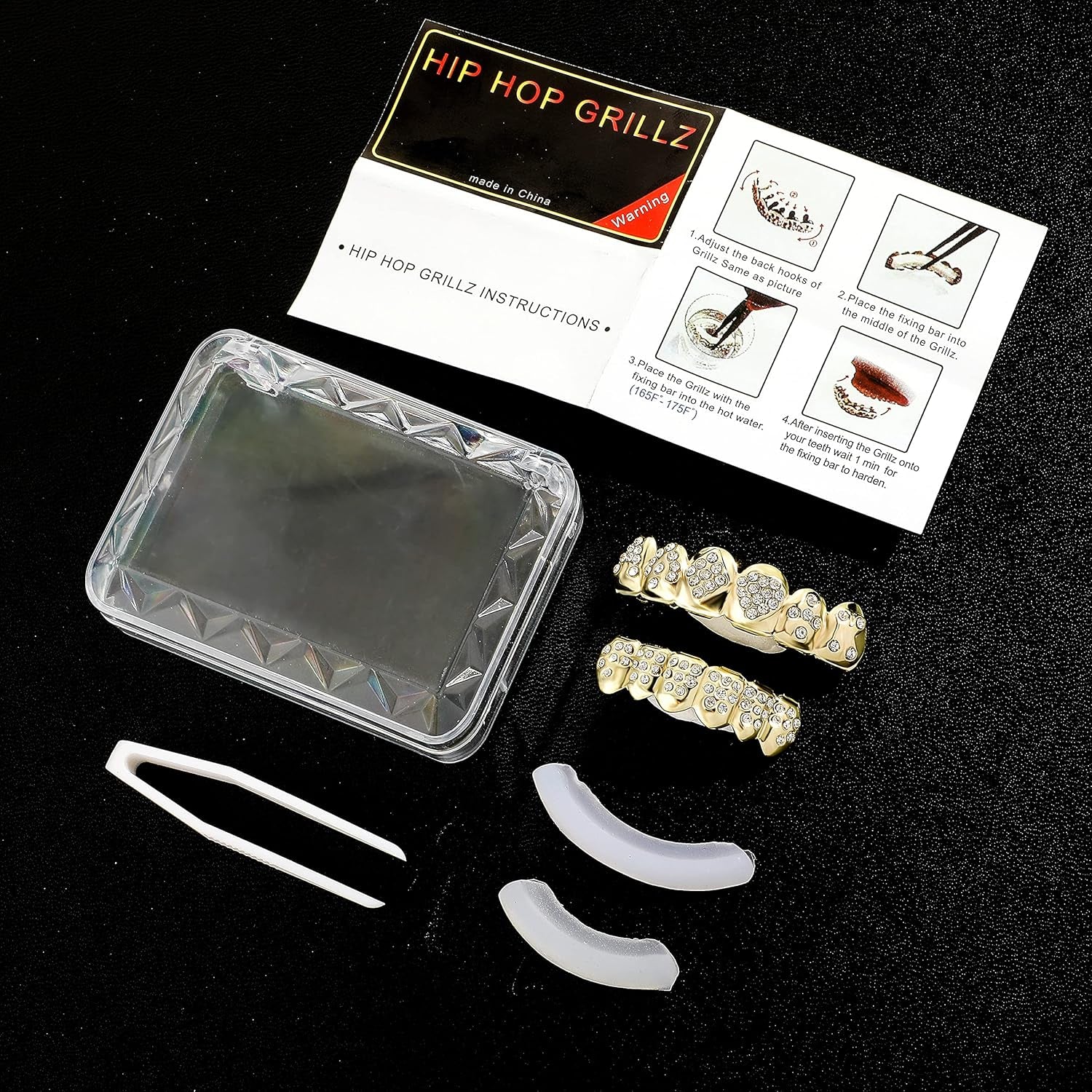 Grills for Your Teeth Gold Grillz Poker Heart Teeth Diamond Grillz for Men Women 18K Plated Iced Out Hip Hop Top & Bottom Face Grills for Teeth Rapper Costume Cosplay