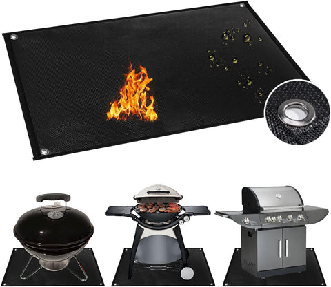 Image of Grill Mats for Outdoor Grill with Holes, 36×50 Inch under Grill Mat, Grill Mats for Outdoor Grill Deck Protector, Indoor Fireplace Mats Fire Pit Mats, Easy to Clean Reusable Outdoor Grill Mat