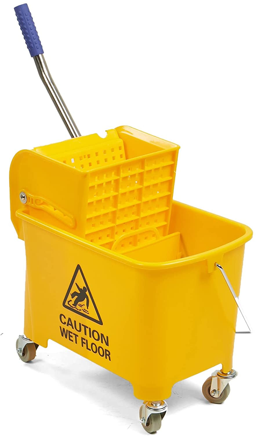 Mind Reader Mobile Heavy Duty Mop Bucket with Upward Press Wringer, 22-Quart (5.5 Gallon) Capacity, 16.25"L X 10.75"W X 24.5"H, Yellow
