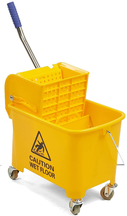 Mind Reader Mobile Heavy Duty Mop Bucket with Upward Press Wringer, 22-Quart (5.5 Gallon) Capacity, 16.25"L X 10.75"W X 24.5"H, Yellow