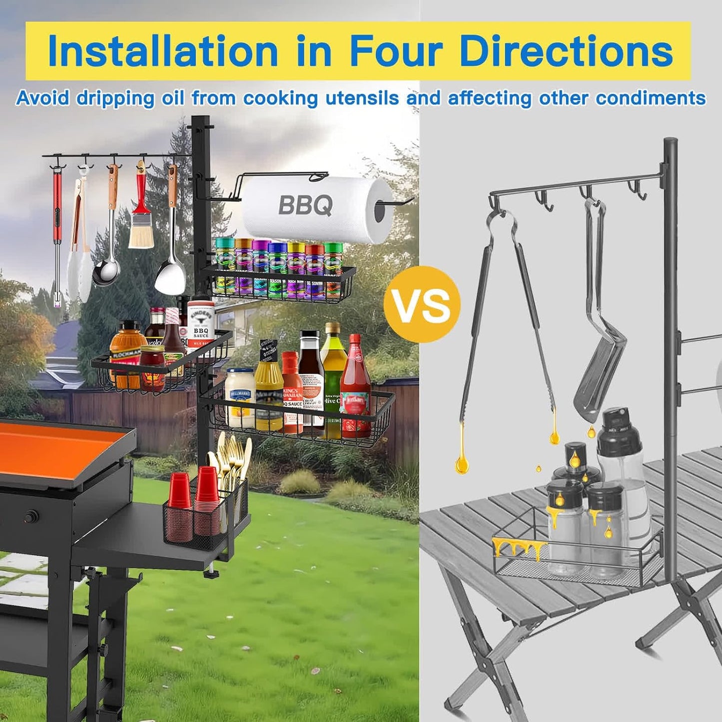 CONCONS Grill Caddy, BBQ Outdoor Kitchen Accessories for Camper, Barbeque Grill Accessories, Camping Kitchen, Barbeque Caddy for Outdoor Grill, Picnic Caddy, Outdoor Utensil Caddy, Paper Towel Holder