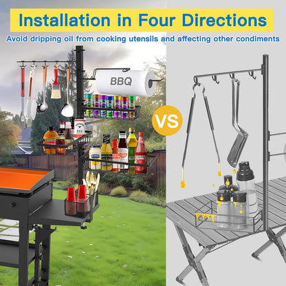 CONCONS Grill Caddy, BBQ Outdoor Kitchen Accessories for Camper, Barbeque Grill Accessories, Camping Kitchen, Barbeque Caddy for Outdoor Grill, Picnic Caddy, Outdoor Utensil Caddy, Paper Towel Holder