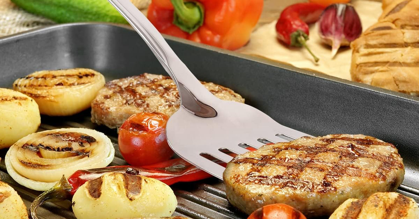 Zulay Kitchen Heavy Duty Stainless Steel Metal Spatula - 14.8" Stainless Steel Spatula for Cooking - Spatula Stainless Steel for Frying - Ergonomic Easy Grip Handle - Slotted Turner Grill Spatula
