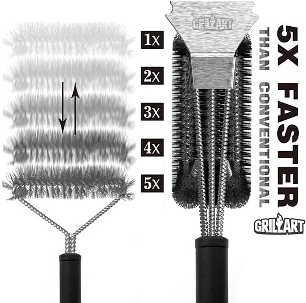 Grill Brush and Scraper BBQ Brush for Grill, Safe 18" Stainless Steel Woven Wire 3 in 1 Bristles Grill Cleaning Brush, BR-4516