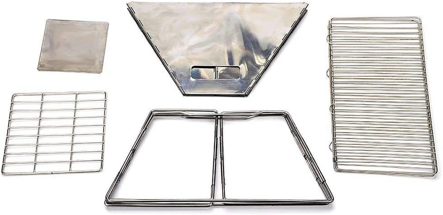 Quick Grill Medium: Original Folding Charcoal BBQ Grill Made from Stainless Steel/Carrying Bag for Backpacking Included /