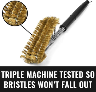 Essentials Brass Grill Brush - Softer Brass Bristle Wire Grill Brush for Safely Cleaning Porcelain and Ceramic Grates - Lifetime Manufacturer'S Warranty